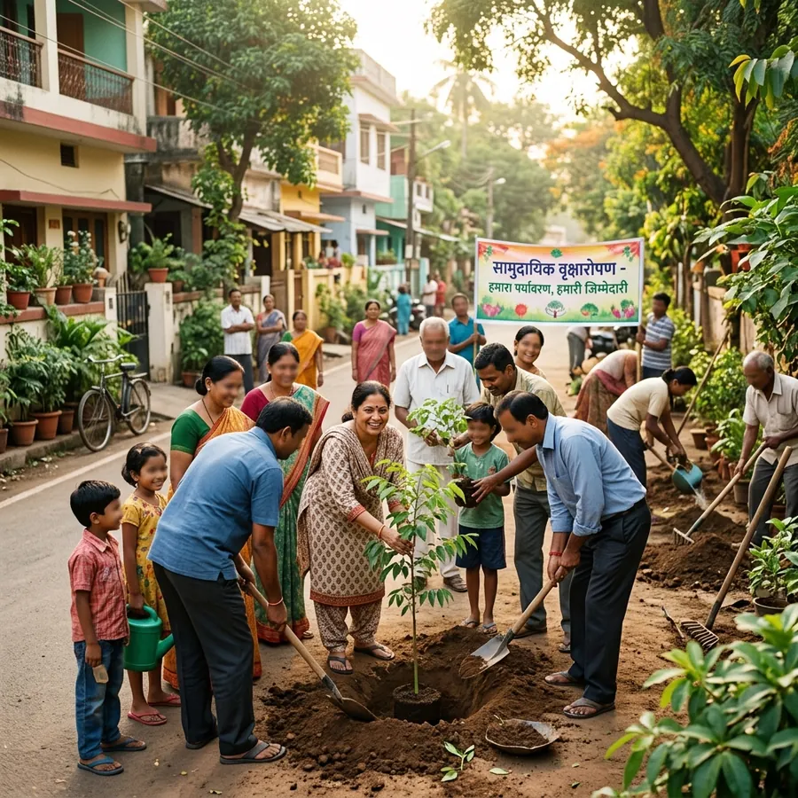 Ramky Foundation volunteers at a community plantation drive
